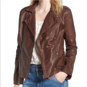$299 HINGE Feminine Leather Moto Jacket Brown M